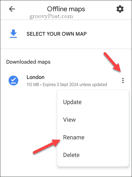 Renomear um mapa off-line do Google Maps