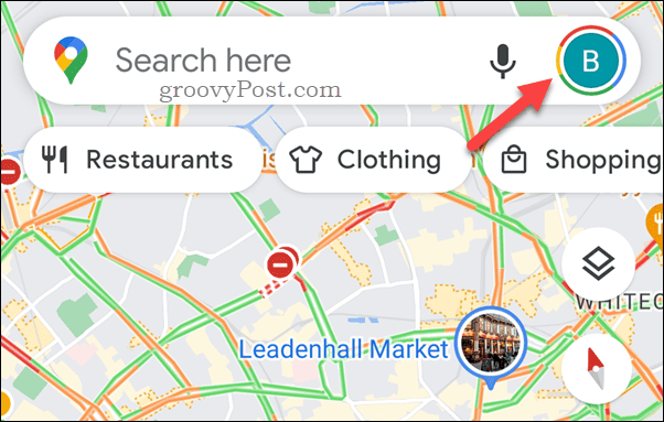 Toque no ícone do perfil do Google Maps