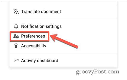 preferências do Google Docs
