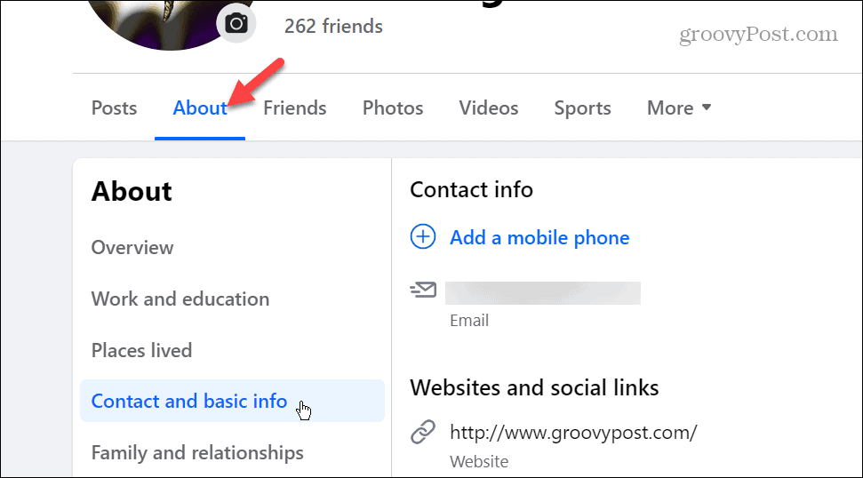 Guia de contato e informações básicas no perfil do Facebook