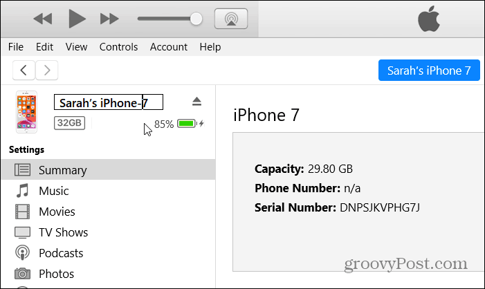 Alterar o nome do dispositivo no iTunes