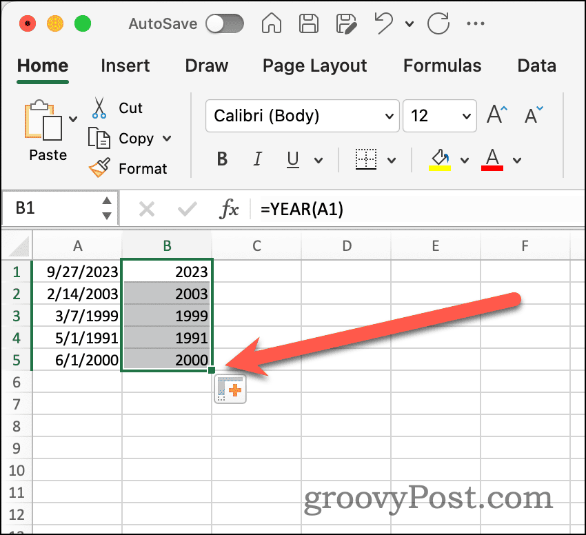 Alça de preenchimento automático no Excel