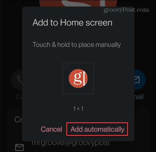 adicionar contato automaticamente na tela inicial do Android