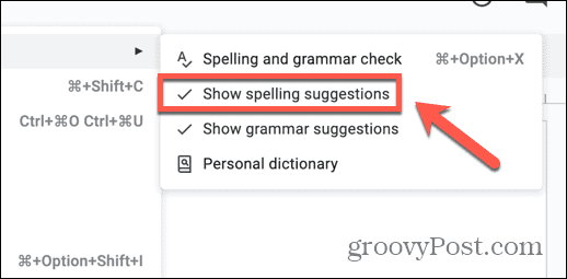 Google Docs mostra sugestões de ortografia