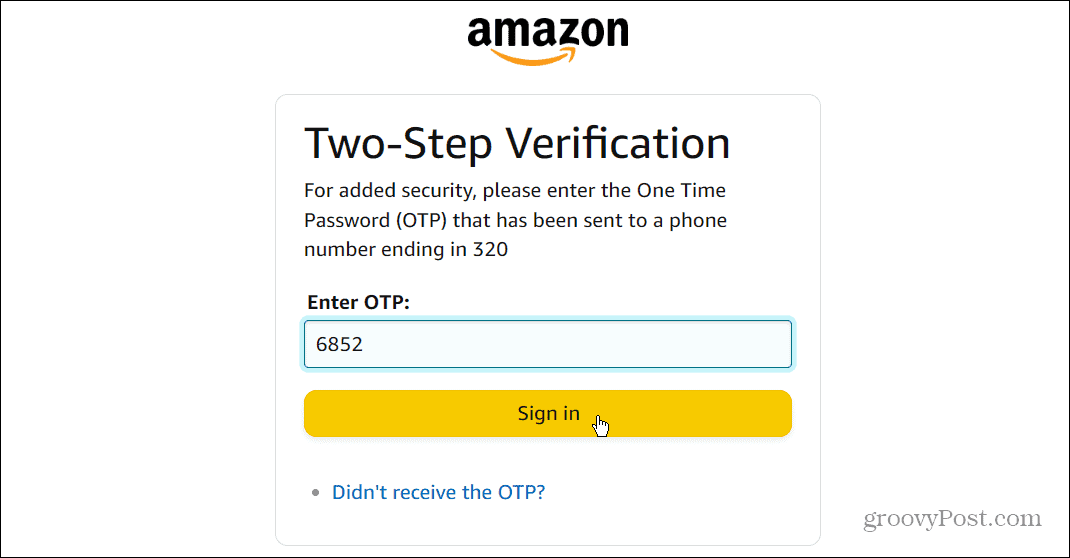 senha de uso único OTP Amazon