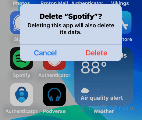 Exclua o aplicativo Spotify no iPhone