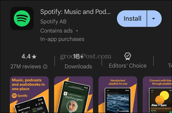 Instale o aplicativo Spotify da Google Play Store