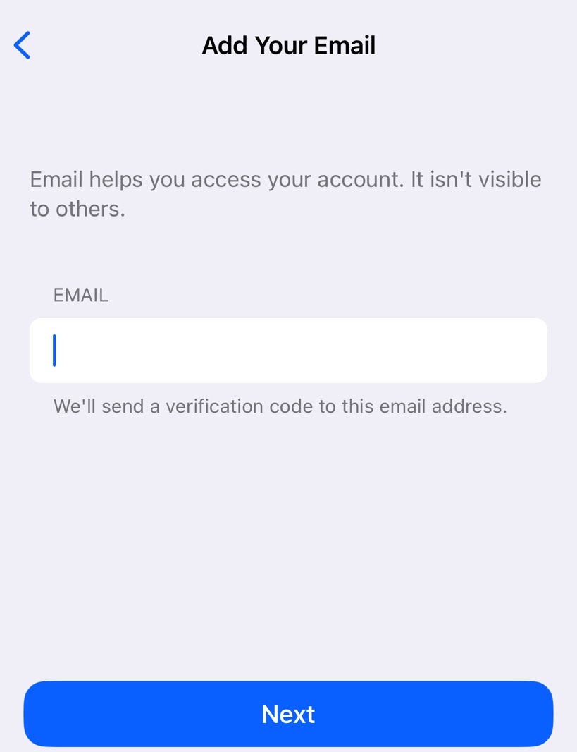 O WhatsApp informa que ninguém verá seu endereço de e-mail no aplicativo.