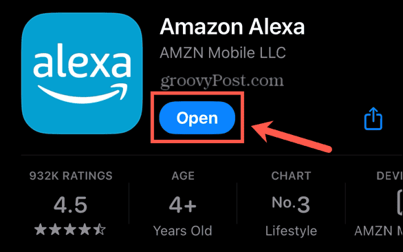 botão de abertura do aplicativo Alexa