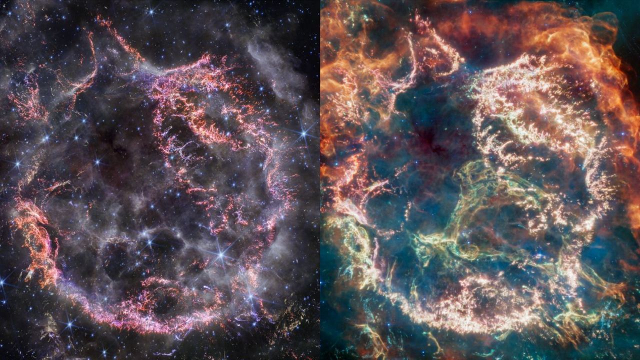 Imagens do telescópio James Webb da estrela Cas A 